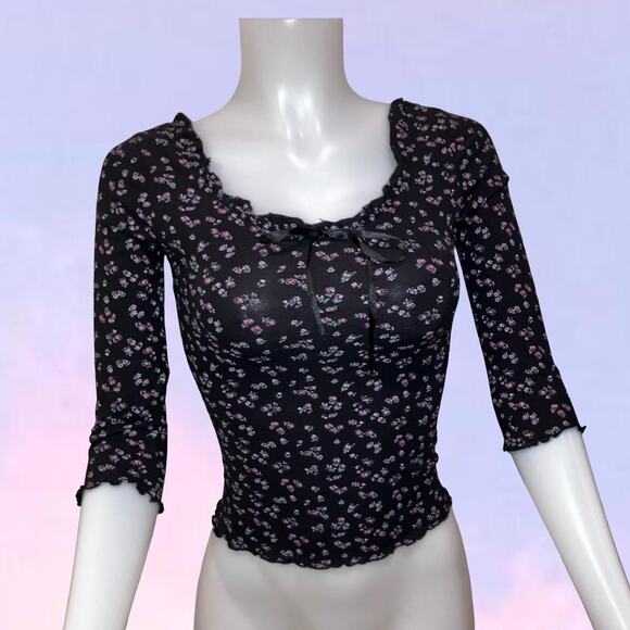 American Vintage Tops - Vintage 90s y2k mesh floral milkmaid blouse clockhouse